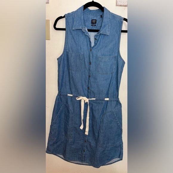 Prana Sunrise Peak Denim tie Waist Button Down Dress w Chic Oversized Pockets SM - Picture 9 of 9